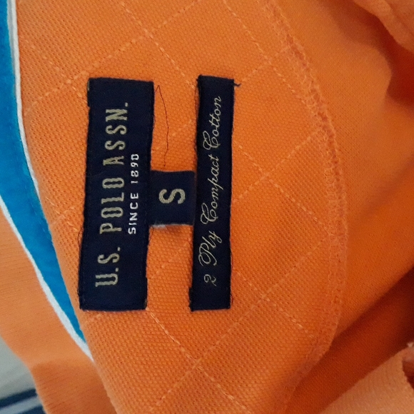 U. S. Polo Assoc. orange and turquoise 2 button polo. Small - Picture 2 of 9